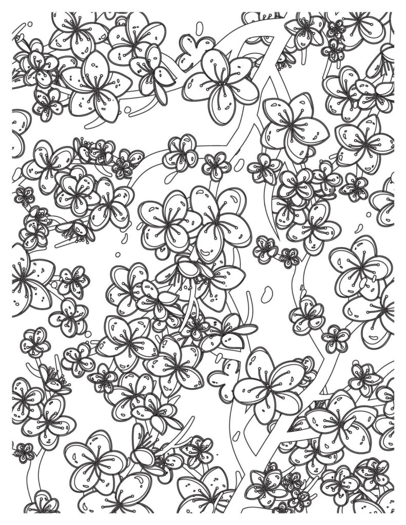 Lovely cherry blossoms coloring pages