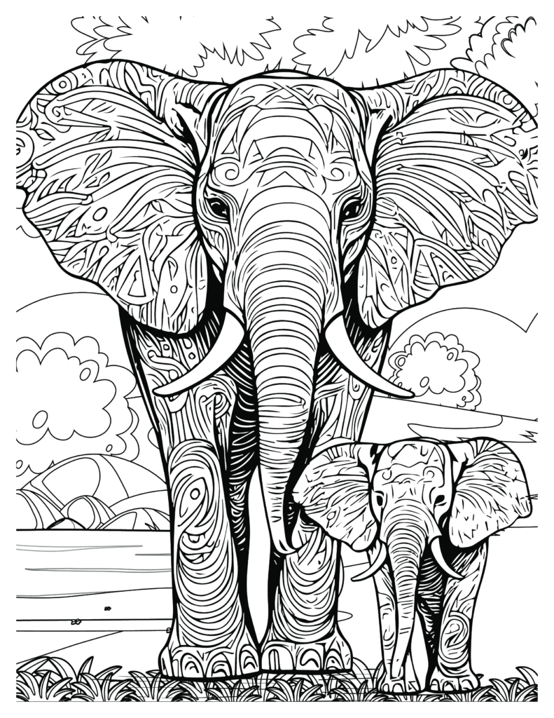 Majestic Elephants Coloring Pages