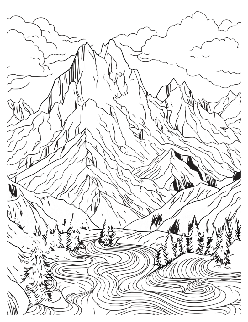 Majestic Peaks Linework Coloring Collection