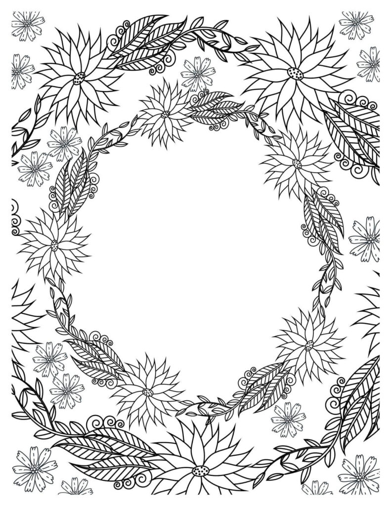 Mesmerizing Floral Wreath Design   flowers coloring pages