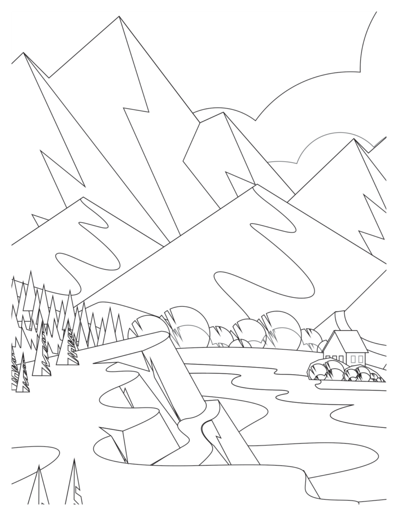 Mountain And Lake Coloring Page