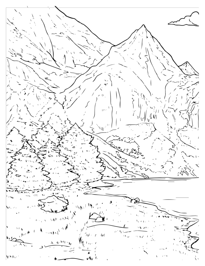 Nature's Tapestry Of The Majestic Mountain Coloring Pages