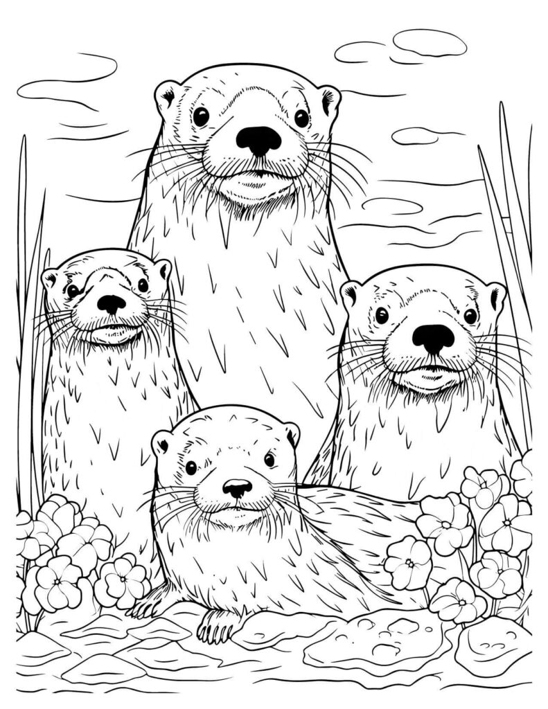 Otter Family Enjoying In Water