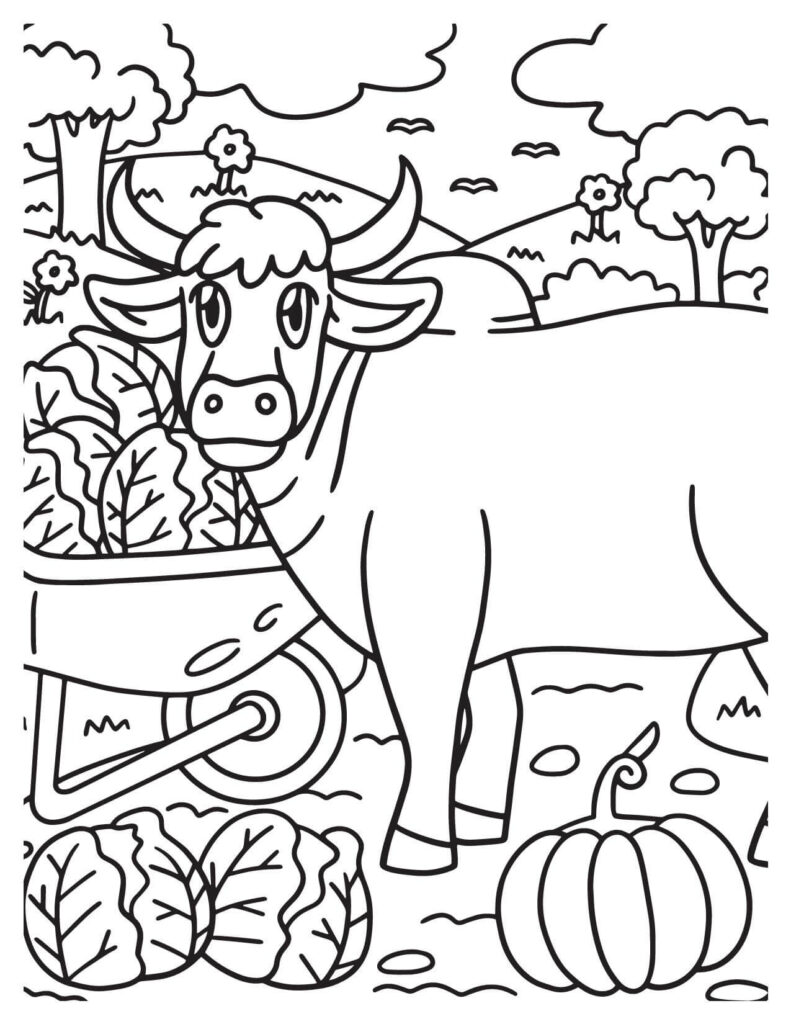  Ox Stand In A Farm cow coloring pages