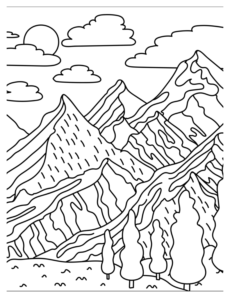  Peak Pattern With Linework Mountain Coloring Pages