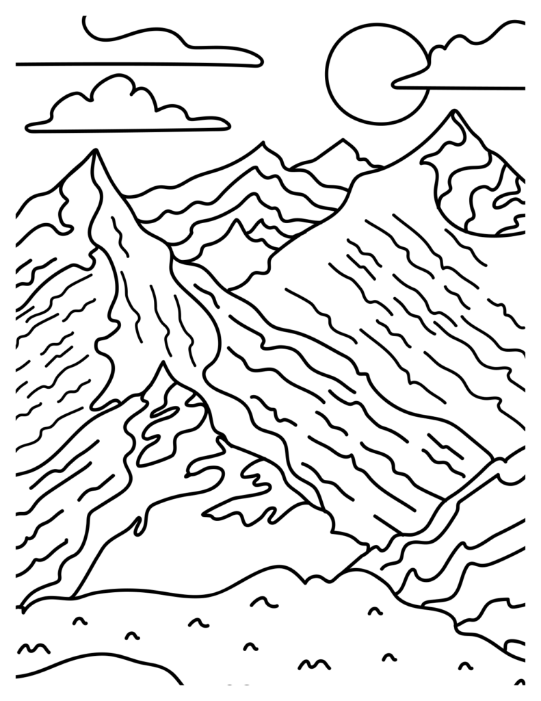 Picturesque Mountain Escape Mountain Coloring Pages