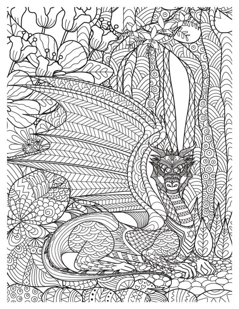 Resting Mandala Dragon in Mandala Pattern Forest