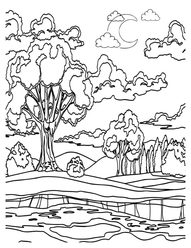 tranquil nature coloring pages river