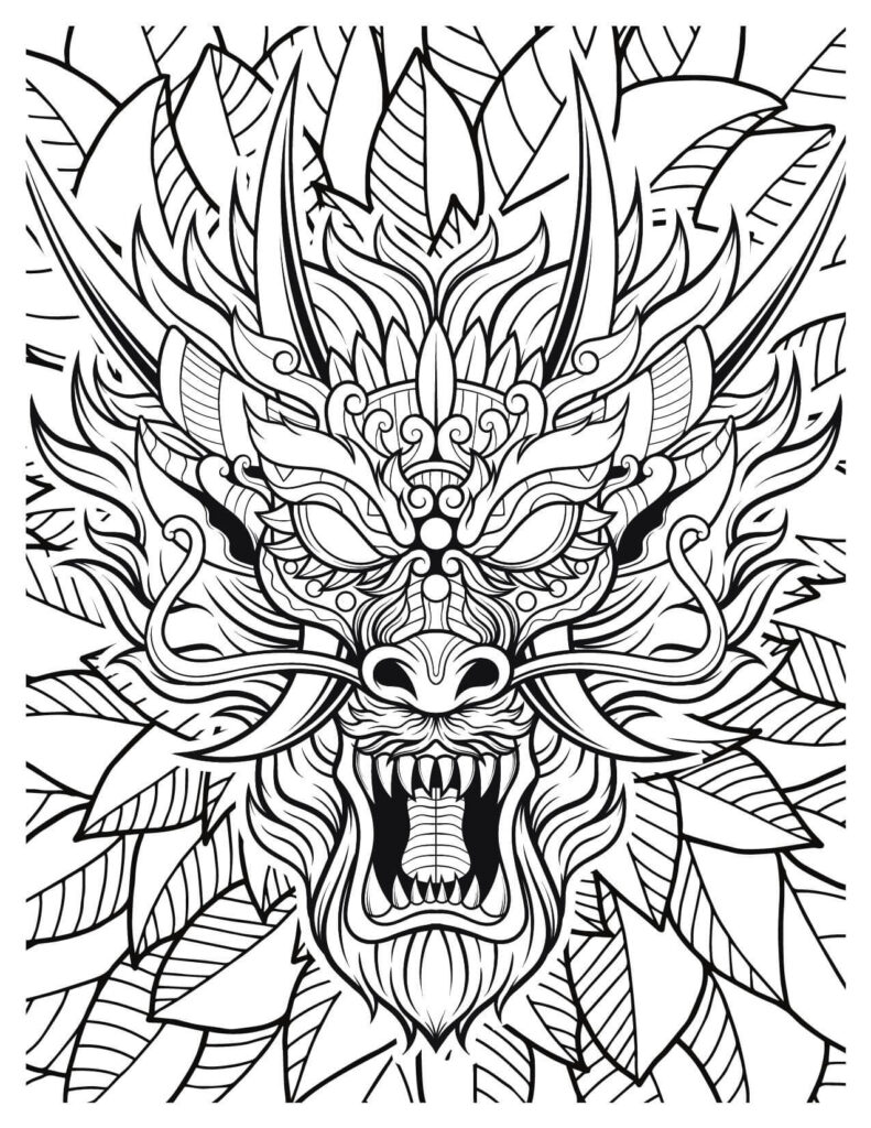 Roar Dragon Face Coloring Page