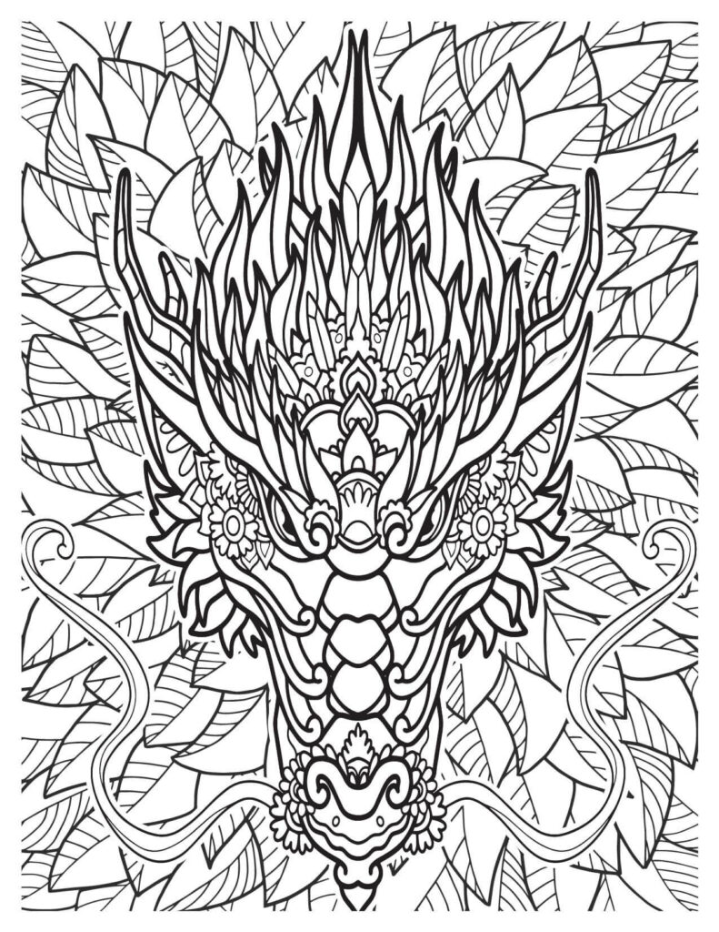 Power Of Chinese Face Dragon With Leafy Background