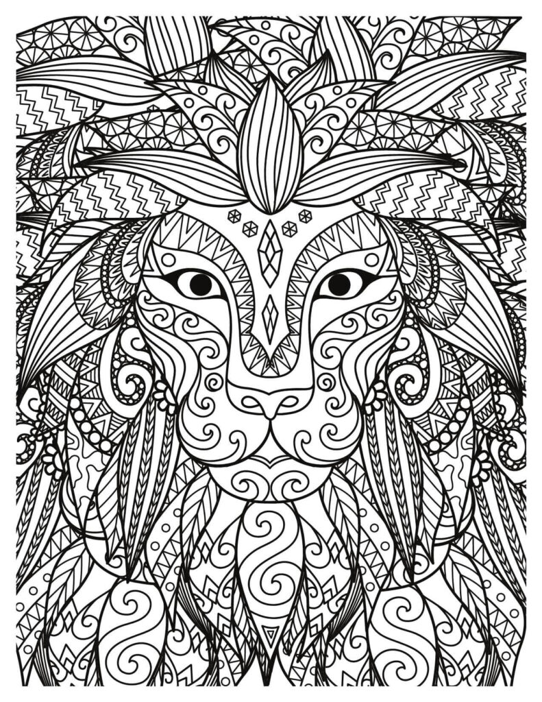 Scary Lion Head With Jungle Animal Coloring Pages