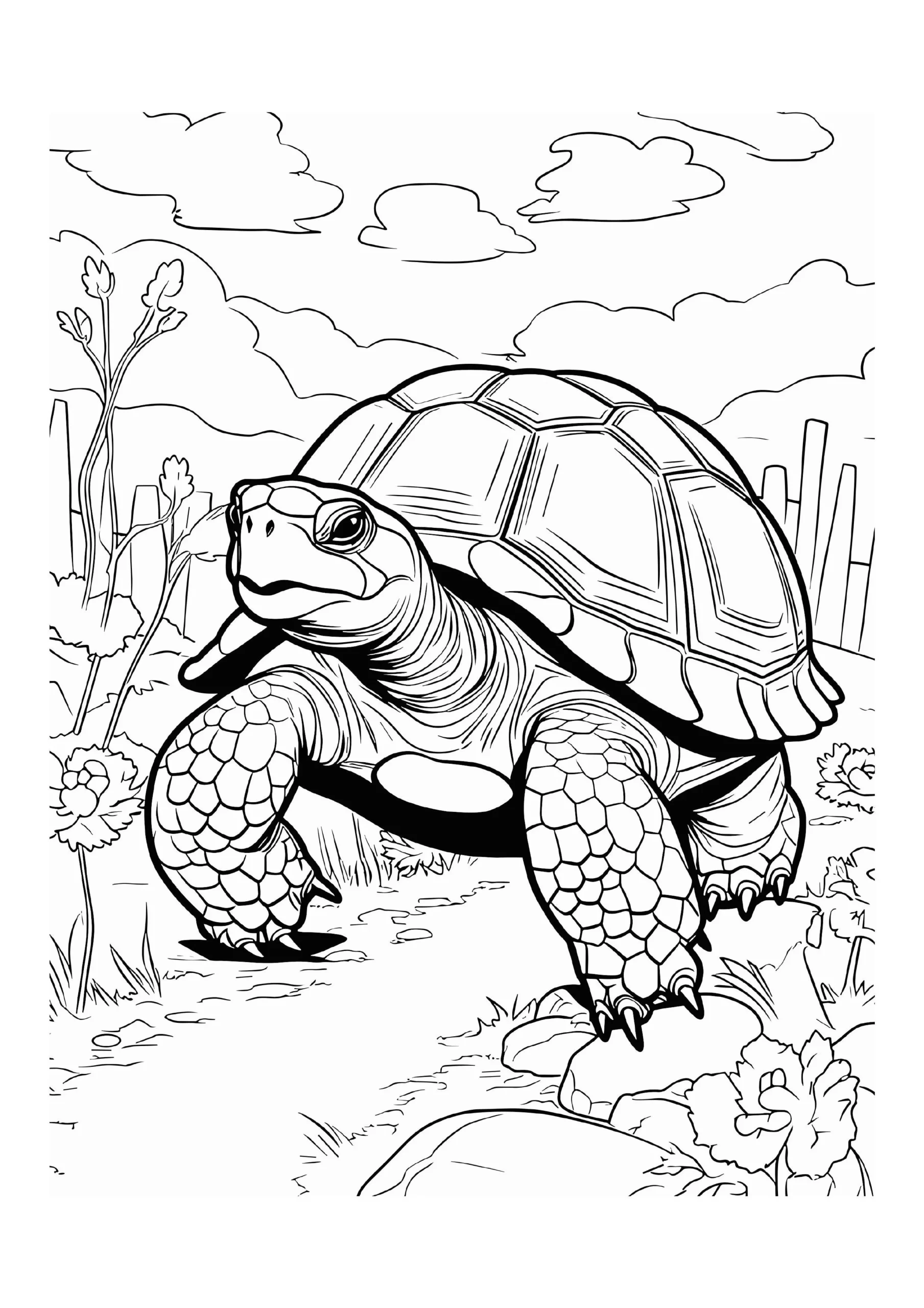 Turtle's Stroll Through A Garden Path