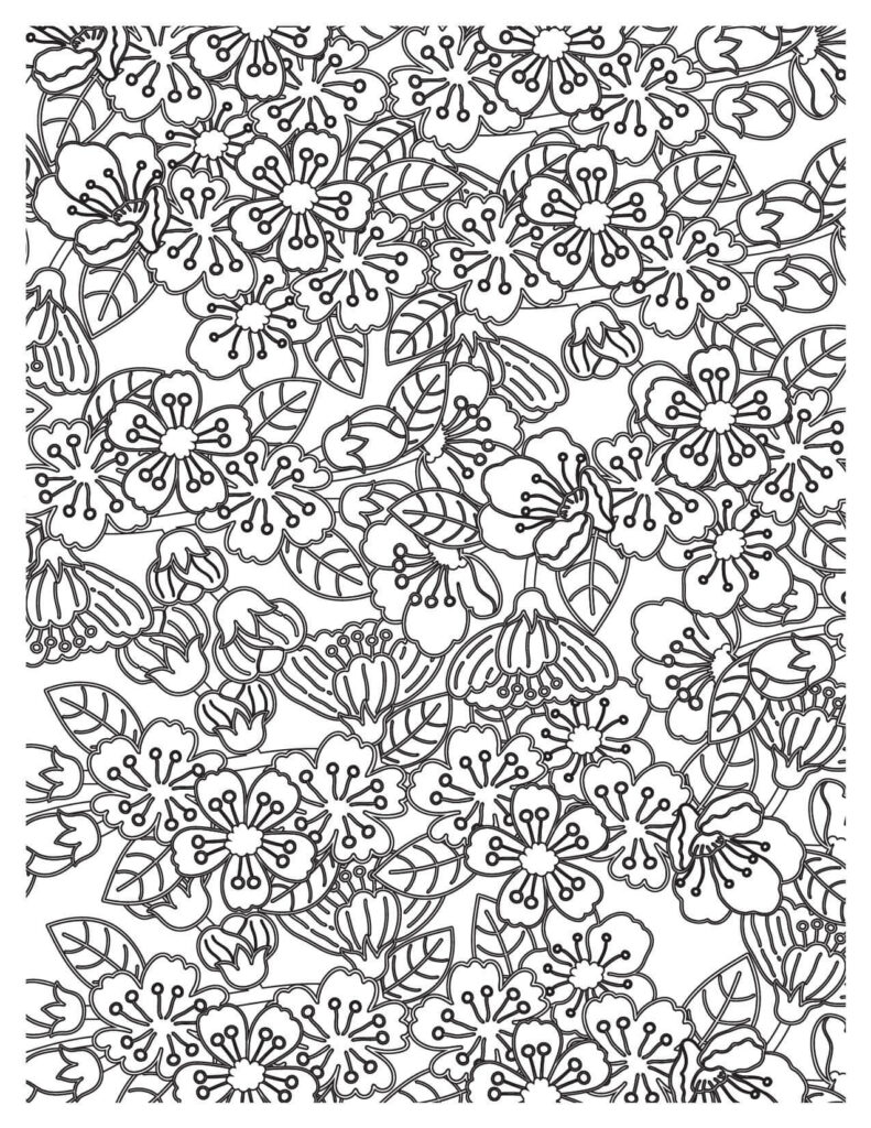 cherry blossoms coloring pages And Leaves