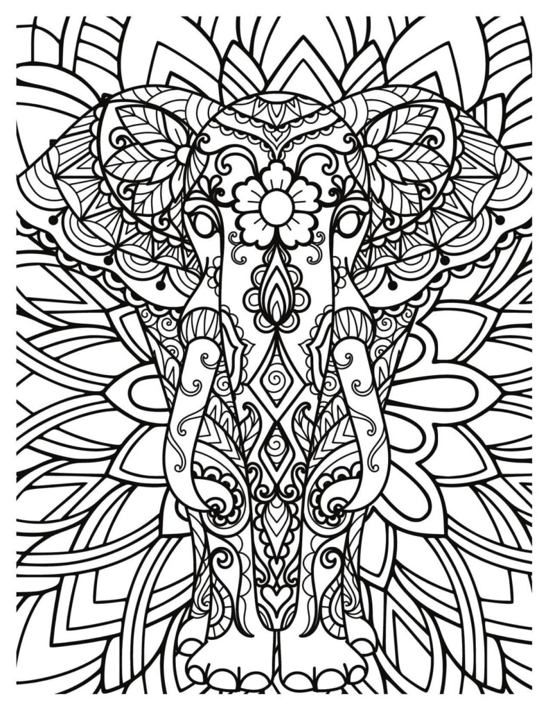 Standing Elephant In Mandala Background