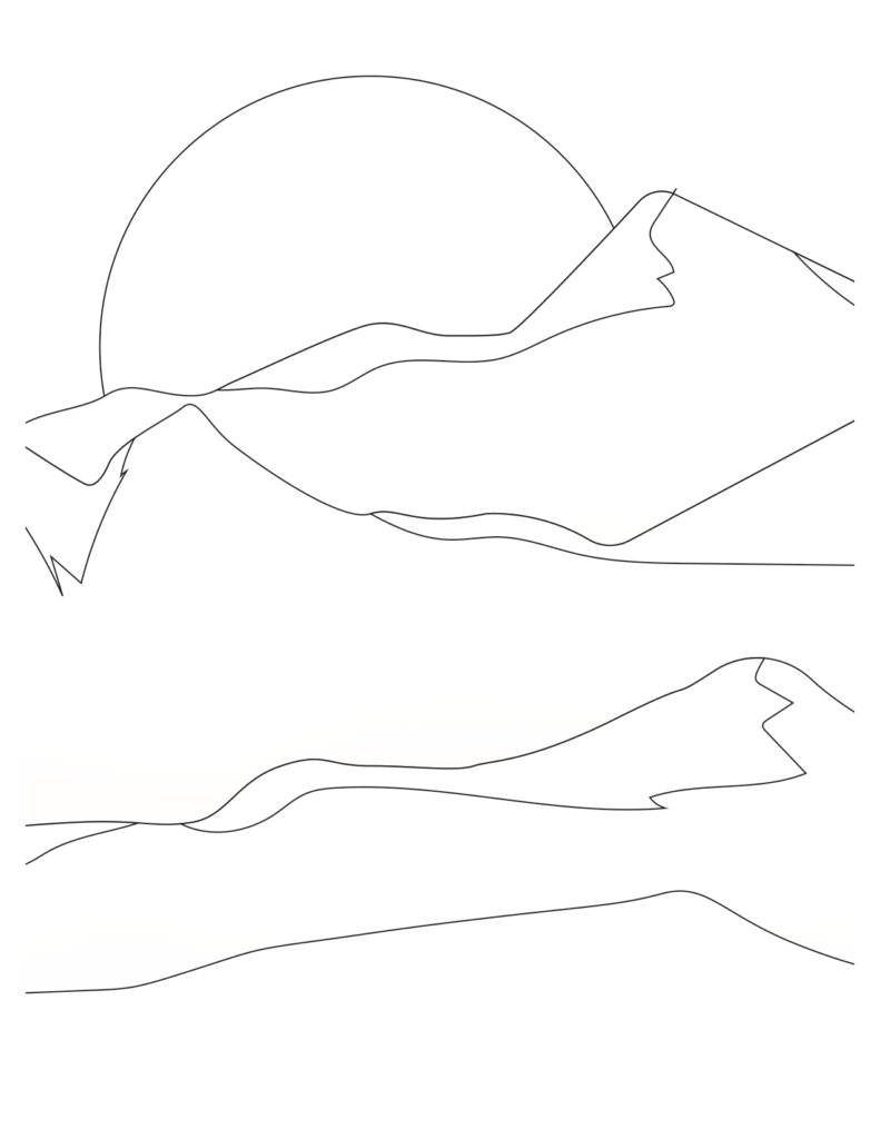 Sunrise Over the Peaks Coloring Page