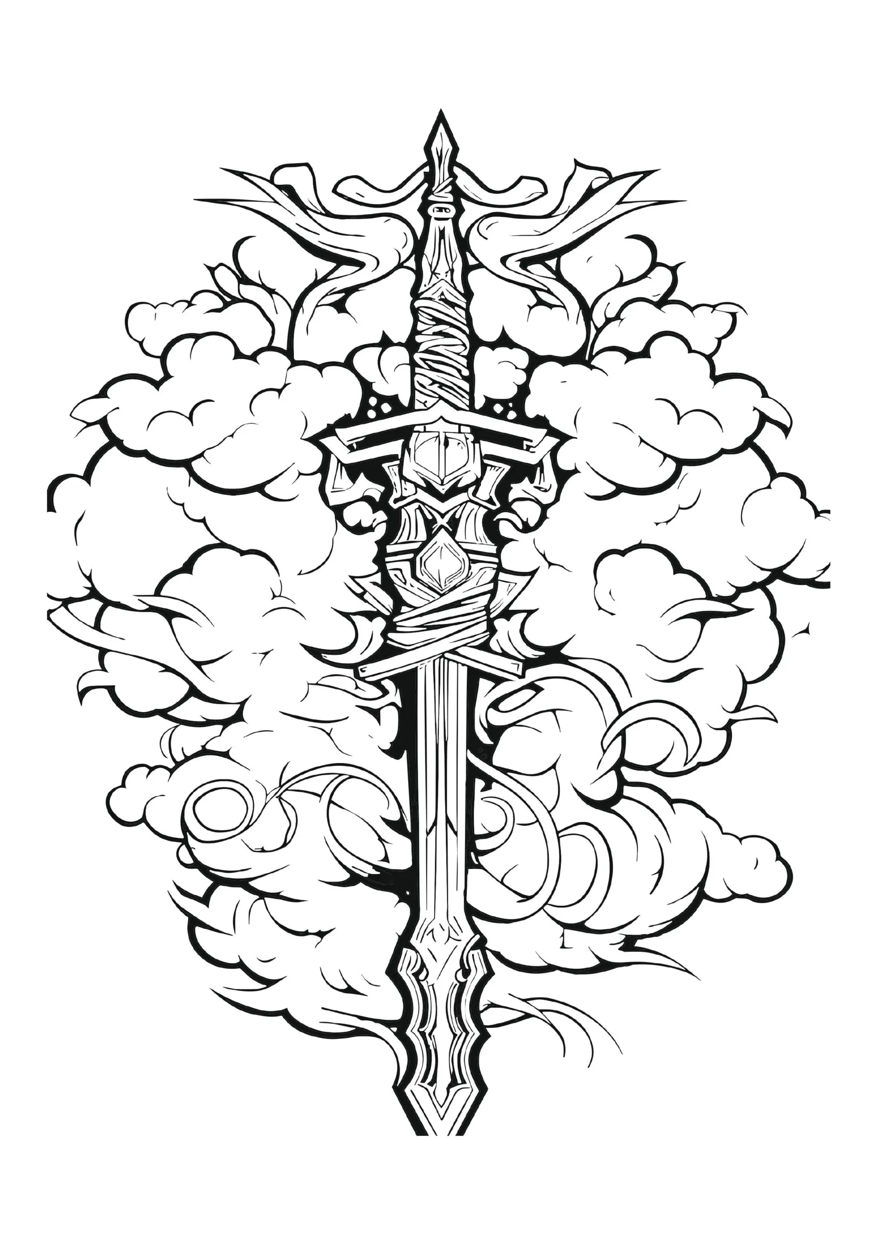 Enchanted Sword Among Mystic Clouds