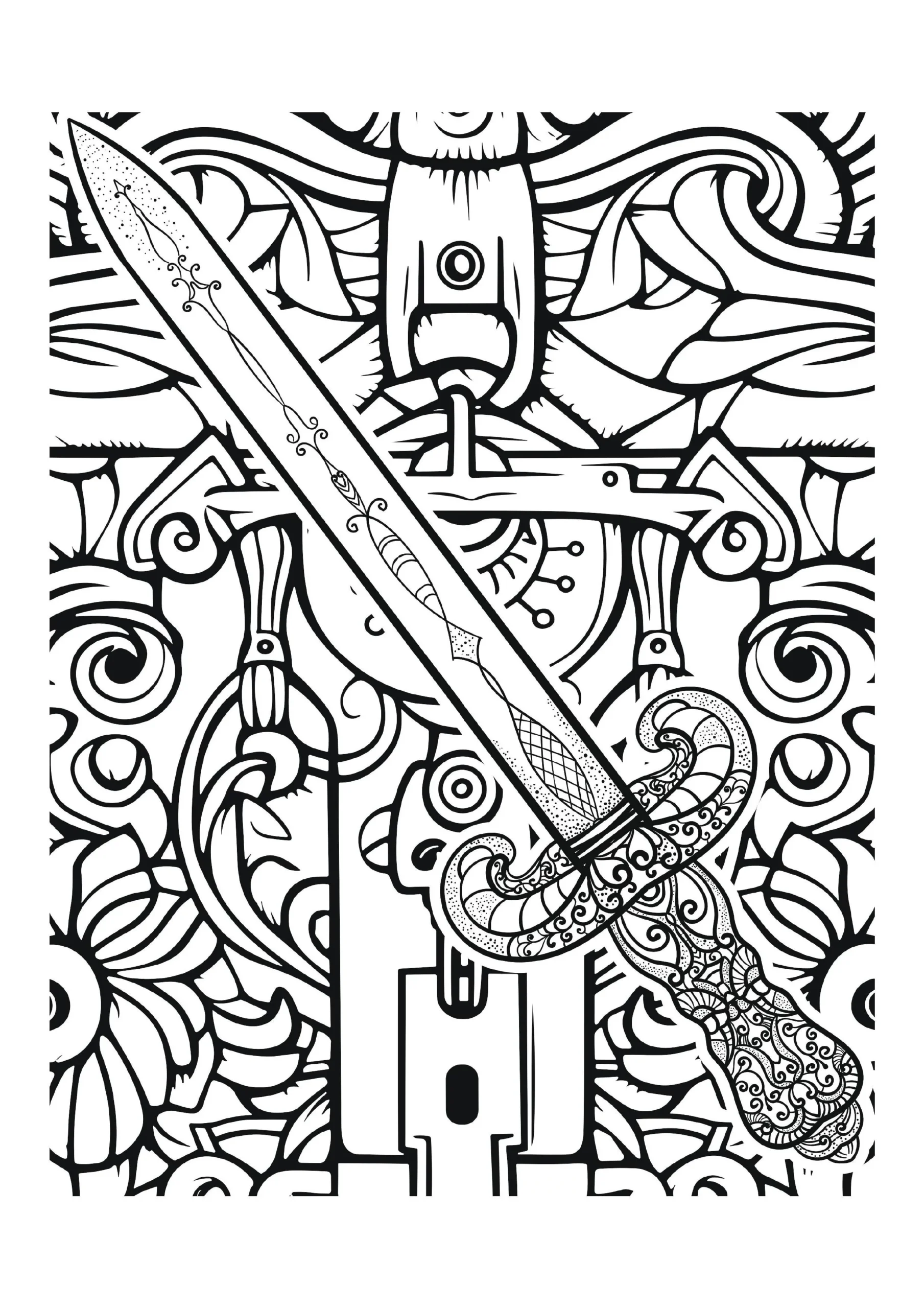 Ornate Sword With Decorative Background