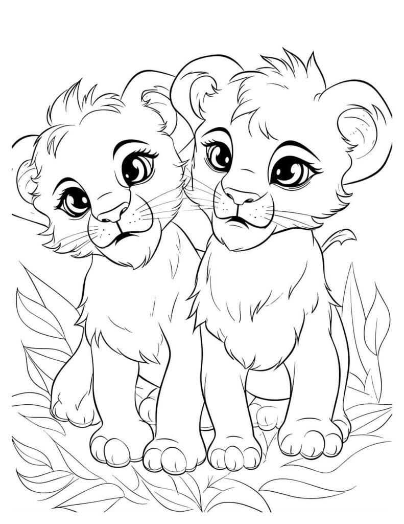 Two Charming Lion Cubs Forest Friend Coloring Pages