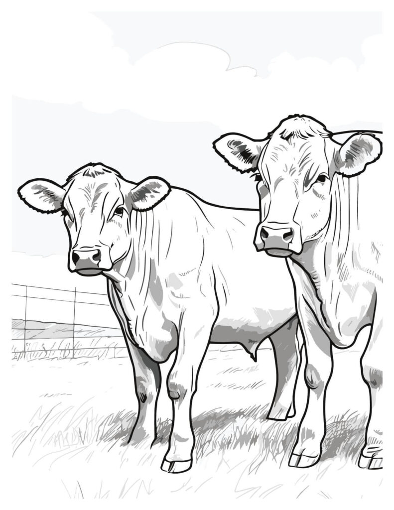  Two Cows Stands In Cattle cow coloring pages