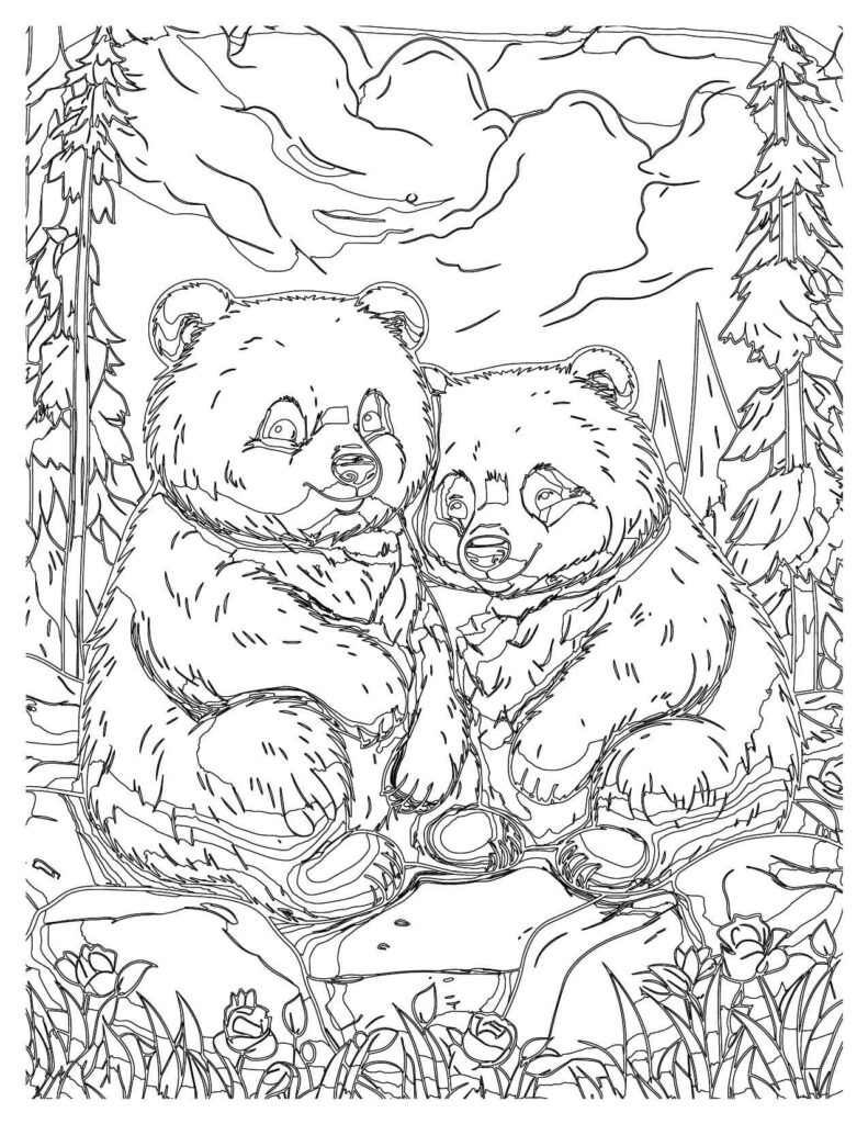  Two Cuddling Pandas Forest Friend Coloring Pages