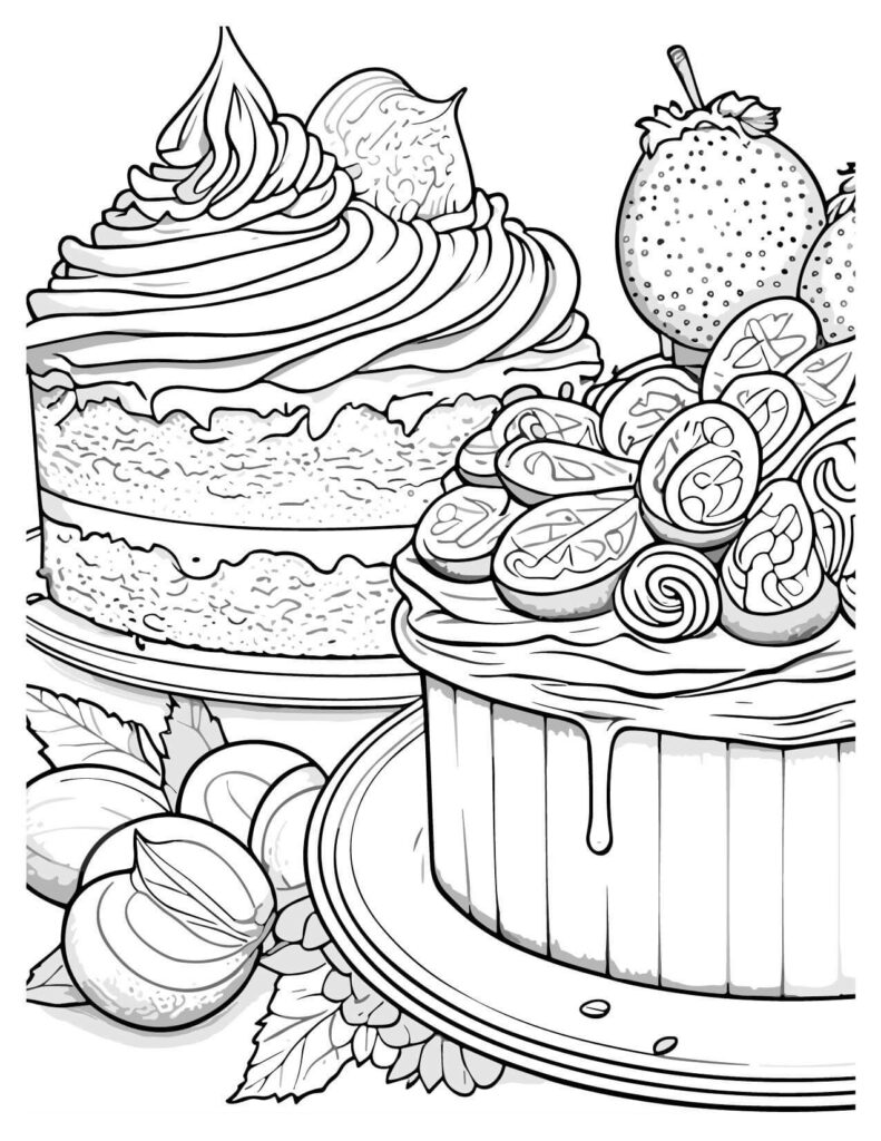 Two Delicious Cake Cakes & Pies Coloring Pages