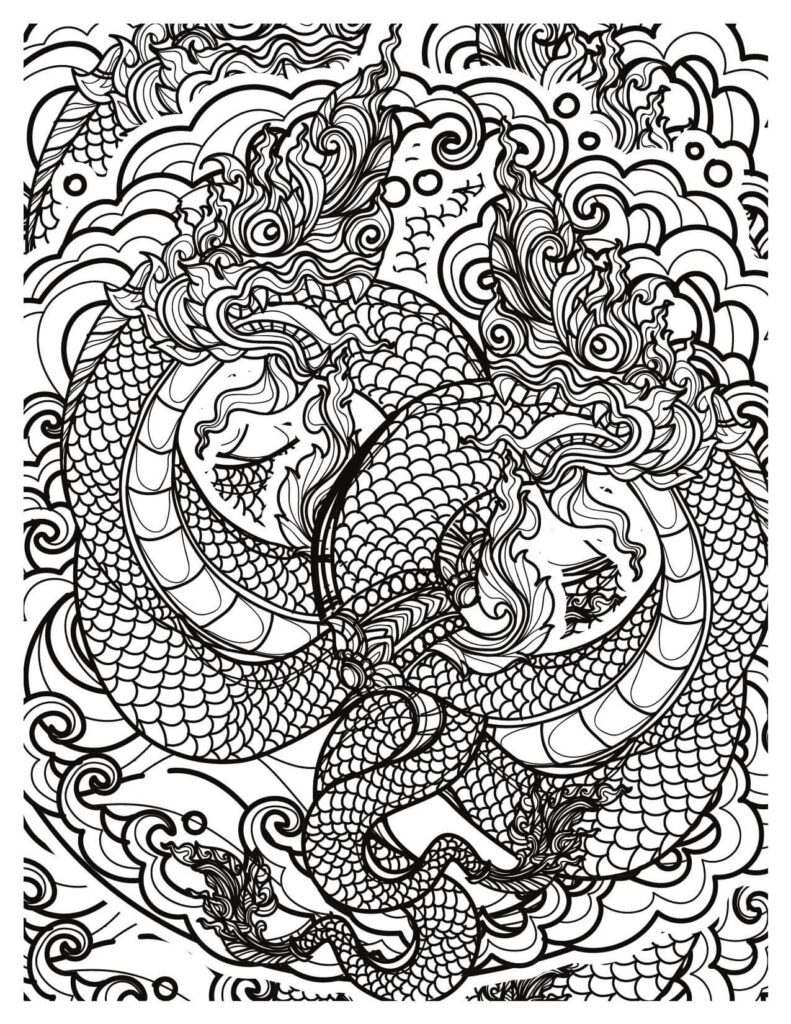 Two Fighting Dragon Coloring Page