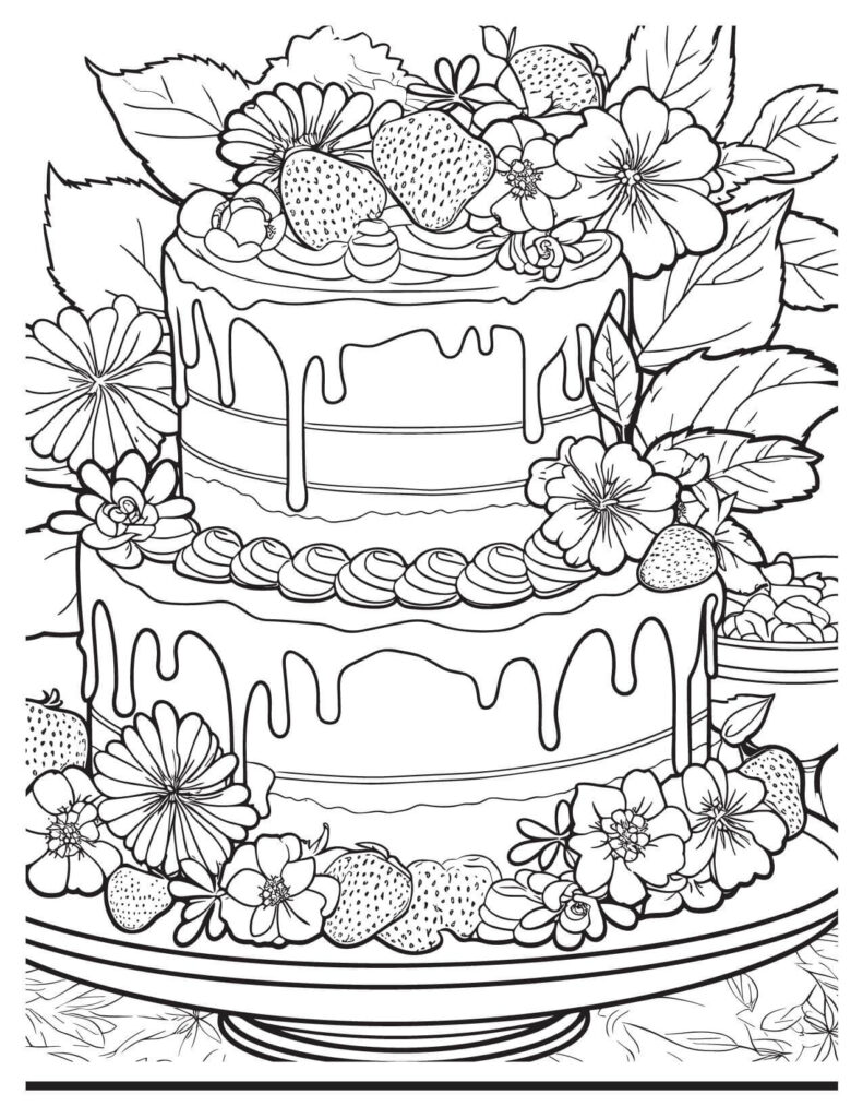 Two Layered Cake Covered With Fruits And Flowers 