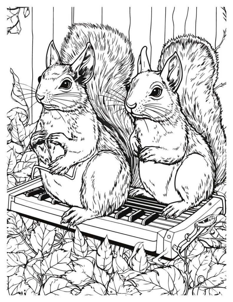 Two Squirrels Sitting On Broken Piano