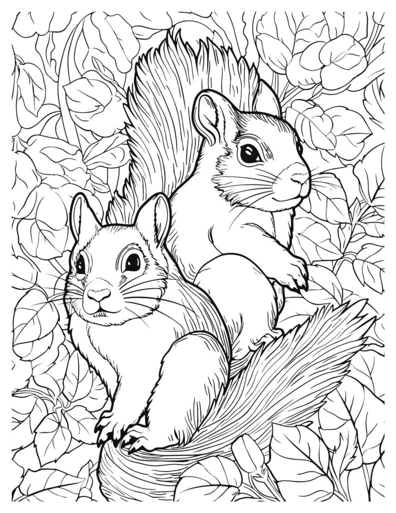 Two Squirrels With Leaves Background