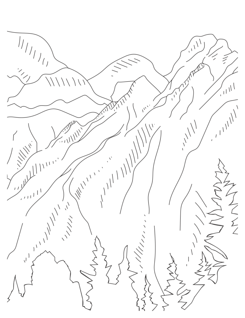  Valley of the Giant Mountain Coloring Page