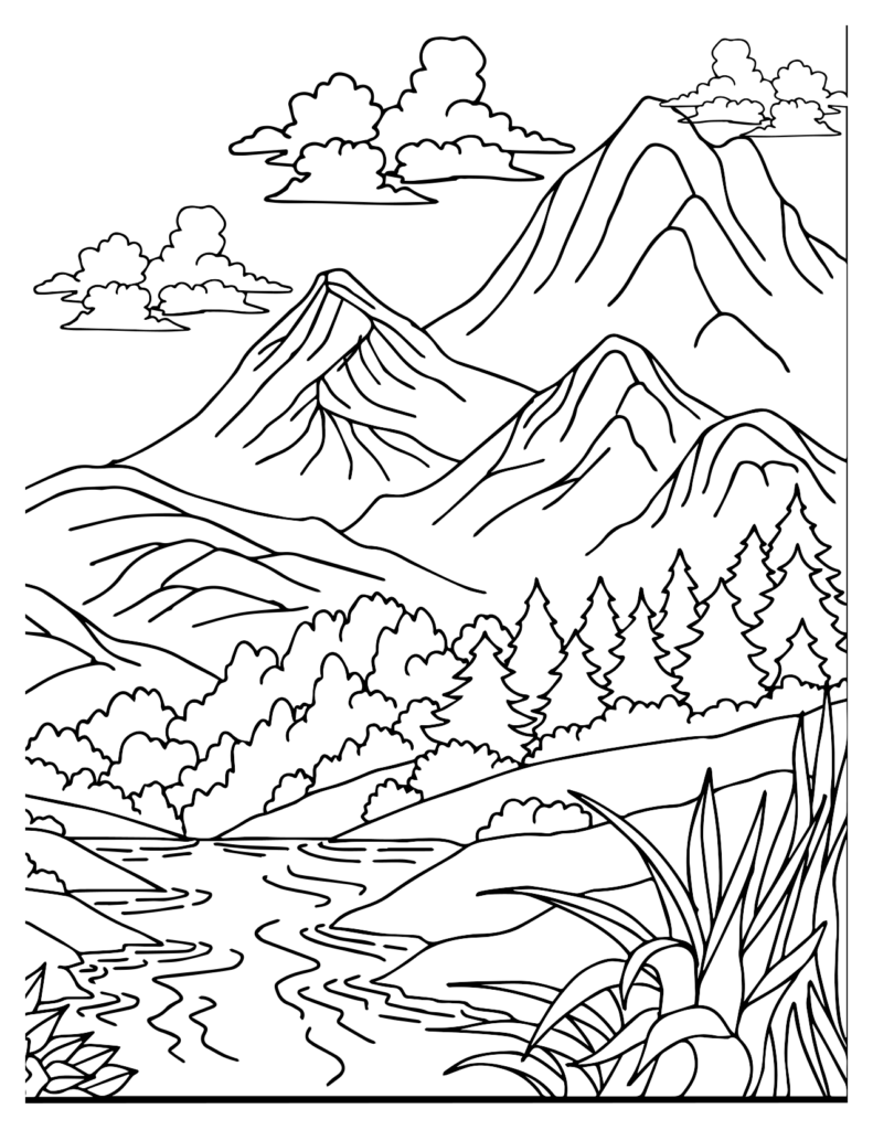 Verdant Greenery Adorning The Slopes
Mountain Coloring Pages