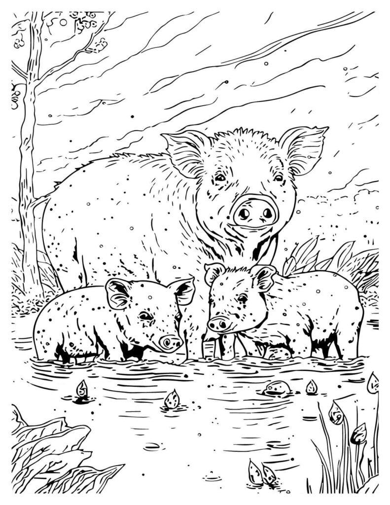  Wild Pigs In The Mud Forest Friend Coloring Pages