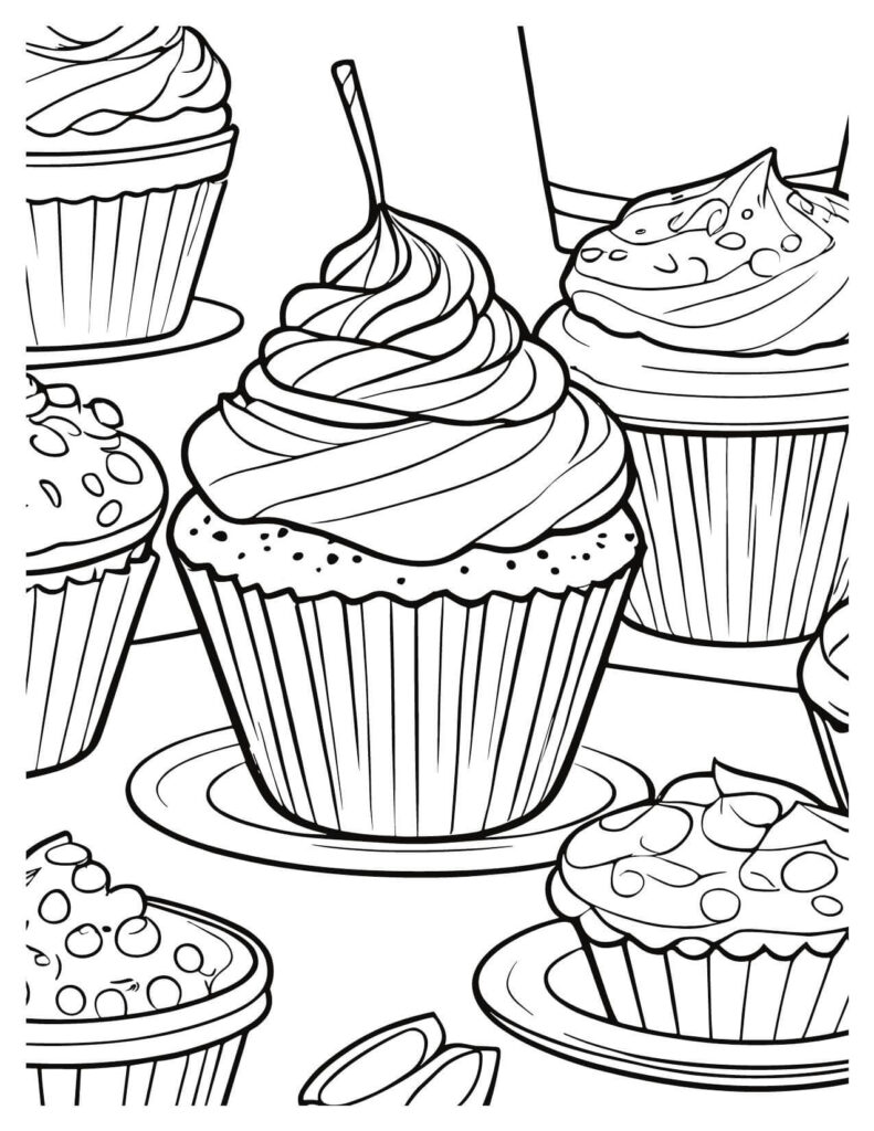 Yummy Cupcakes Cakes & Pies Coloring Pages