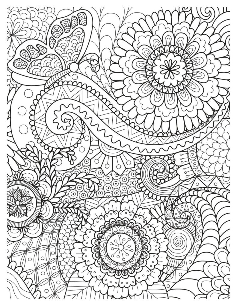 Zentangle Floral Background tranquil nature coloring pages