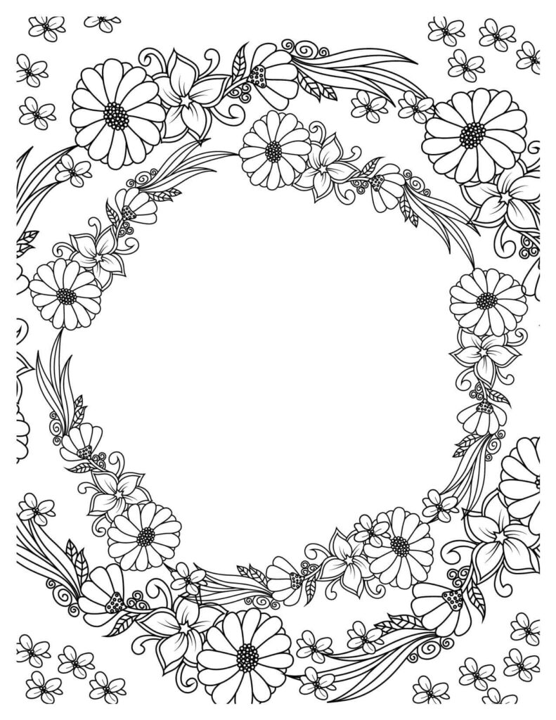 whimsical Floral Wreath Coloring Delight