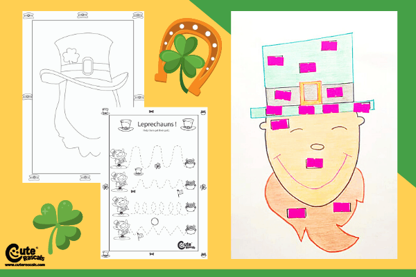 Leprechaun Sticking Stickers Montessori Preschool Activities Worksheets (4-6 Year Olds)