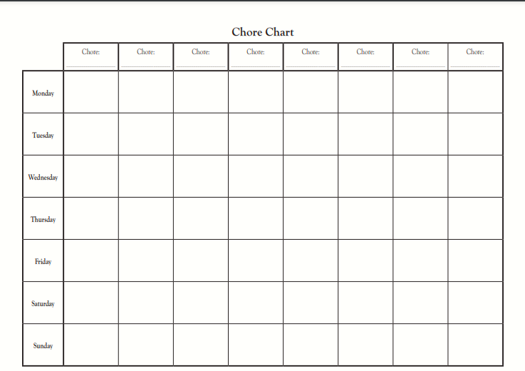 Simple printable chore chart for kids