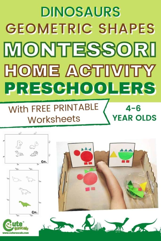 Easy dinosaur craft for preschoolers to learn about geometric shapes. With free printable worksheets.